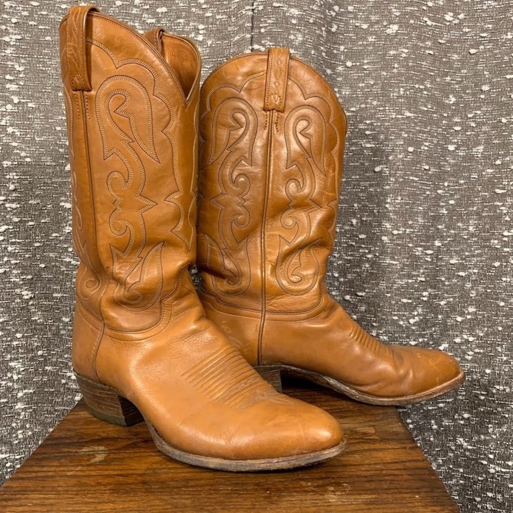 Vintage El Dorado Brown‎ Leather Cowboy Boots Rustic Western Stitched Men's 10D